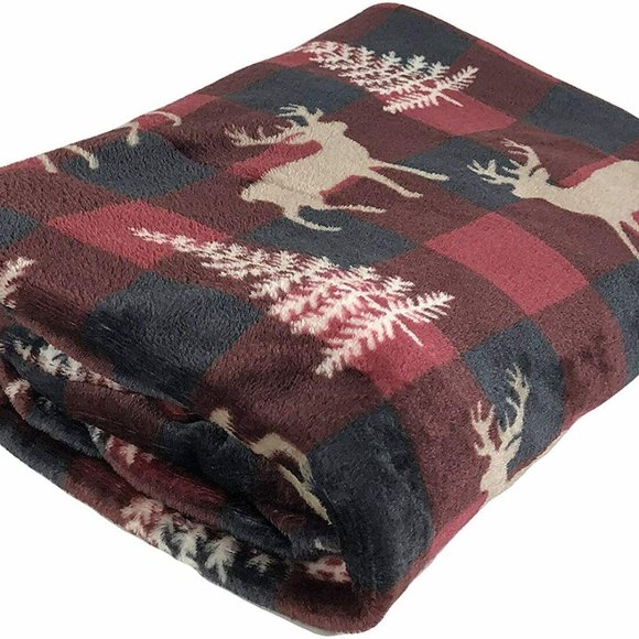 Christmas Winter Lodge Plush Throw Blanket Country Plaid New - Picture 1 of 2